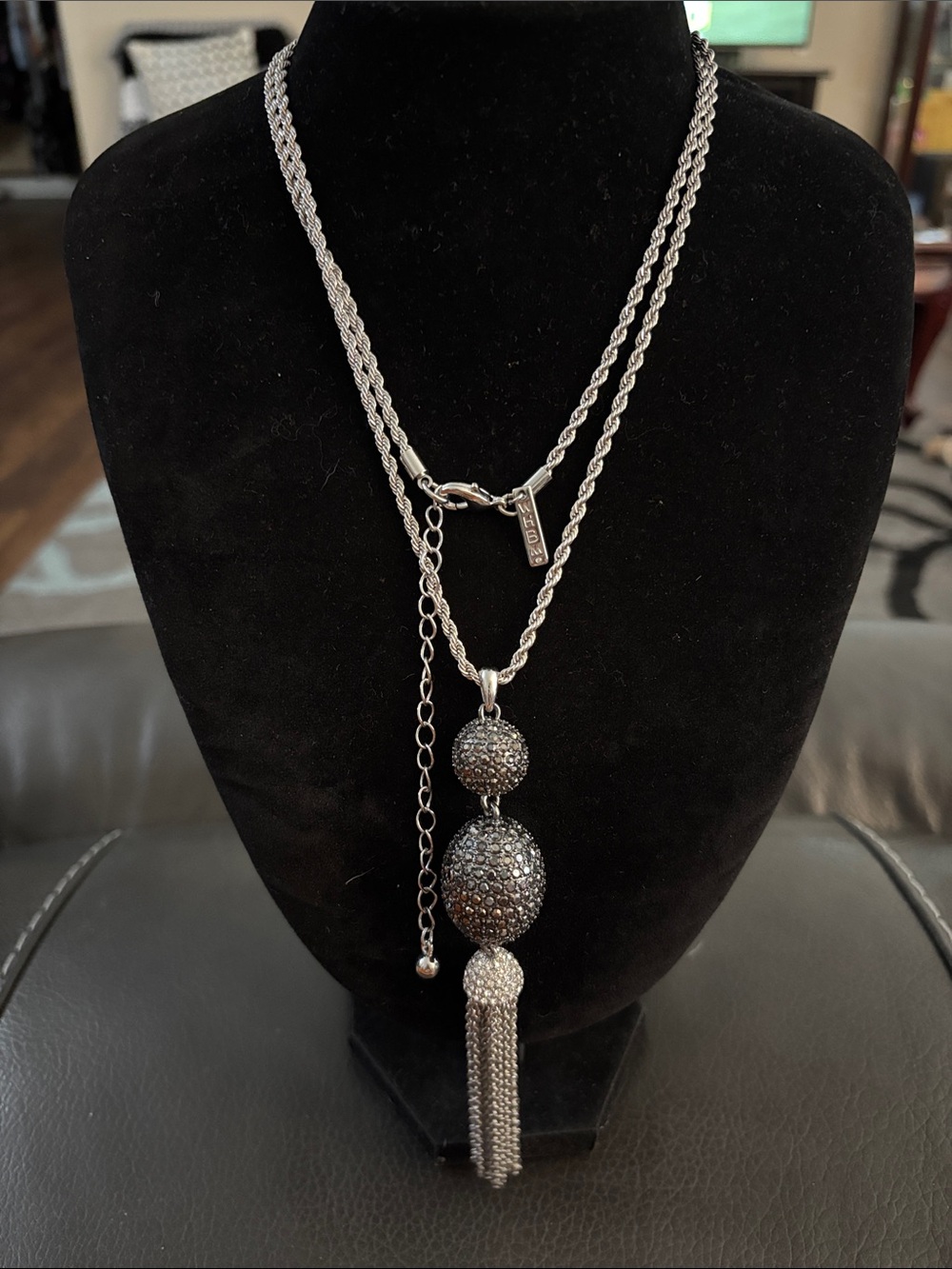 White House Black Market Silver-Tone Pave Ball Tassel Layered Necklace